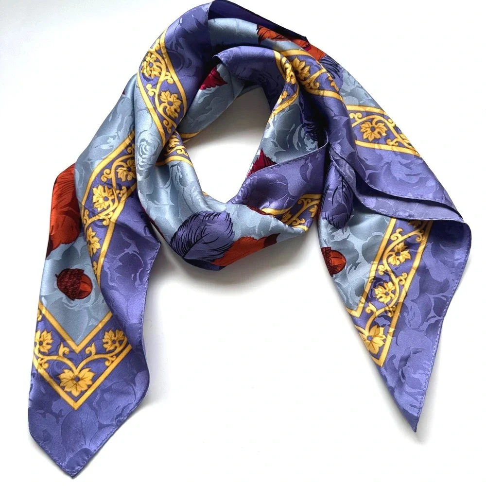 R. Zanghellini Silk Hand Made Floral Fall Autumn Leaves Scarf‎ Blue Purple